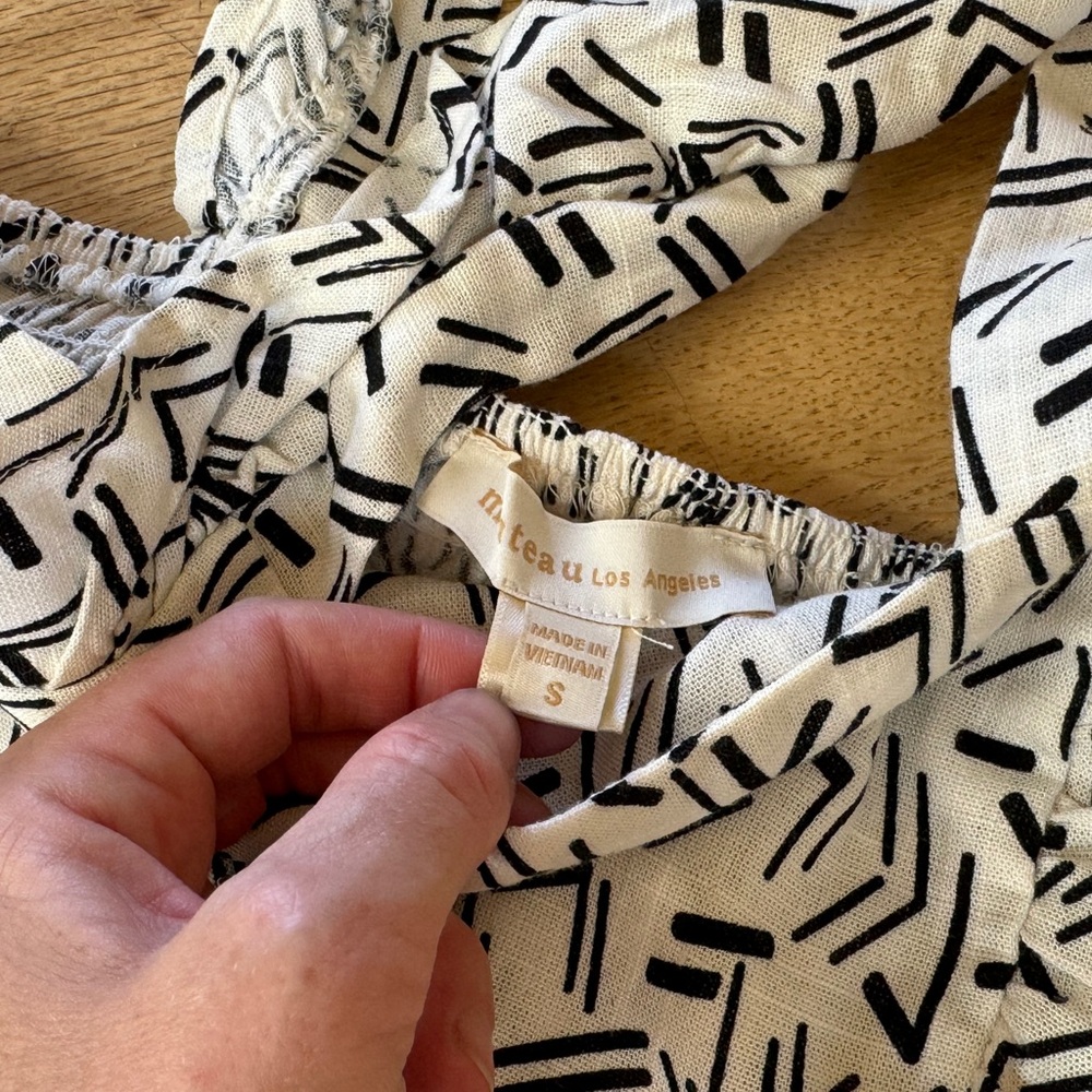Linen Crop Top S Like New | Mud Cloth Print Black & White Geometric - Picture 8 of 9